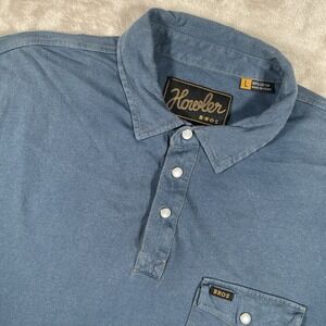Howler Brothers Ranchero Polo Shirt Mens Sz Large Blue Knit Pearl Snap Western
